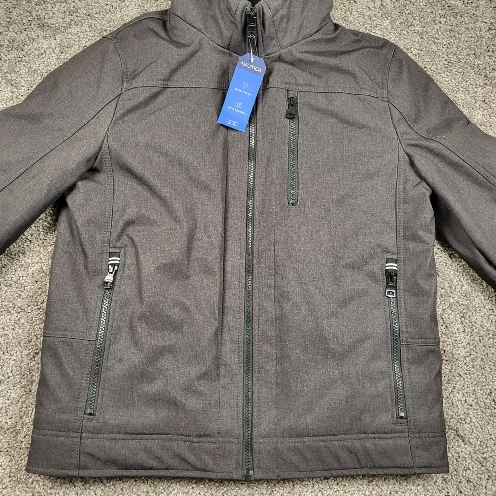 Nautica Performance Hooded Jacket Men S Water Resistant Wind Resistant Dark Gray